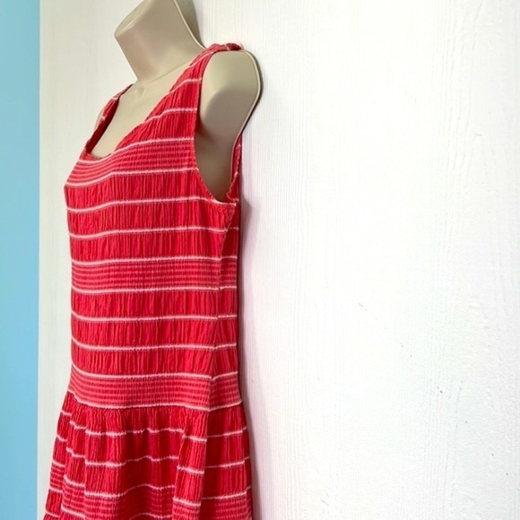 Max Edition - Coral White Stripe Drop Waist Sleeveless Midi Dress Size Medium - Picture 5 of 11